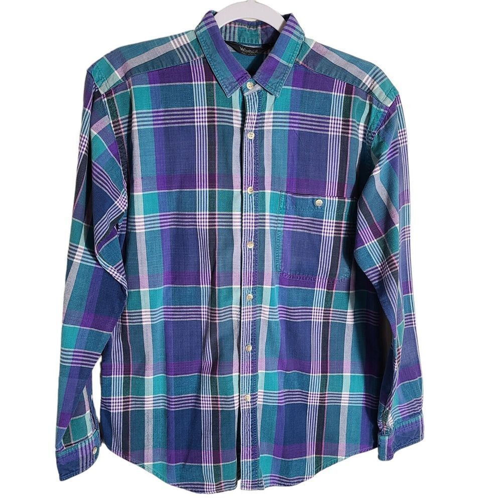 Vintage WOOLRICH Men's Medium Cotton Button Front Plaid Long Sleeve Casual Shirt